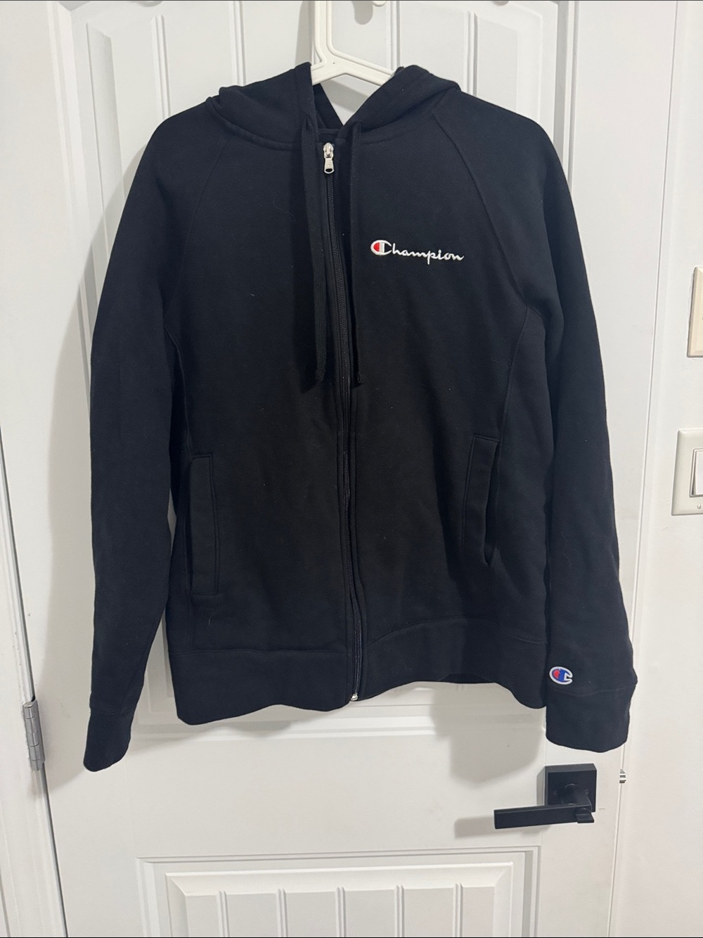 Champion Black Zip-Up Hoodie with Script Logo